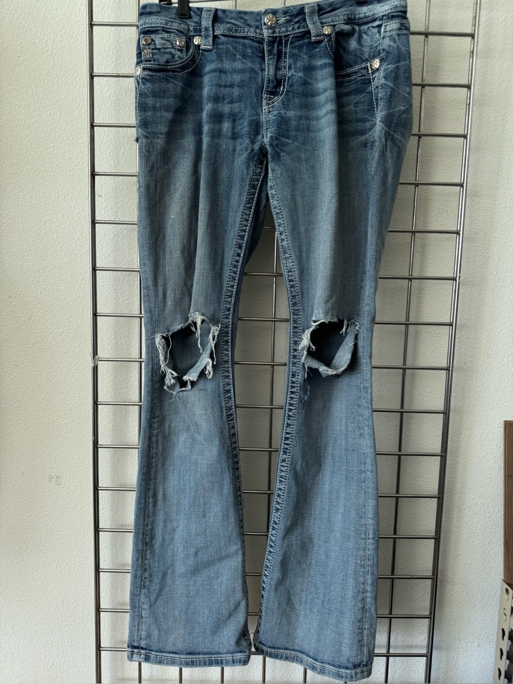 MISS ME Mid Rise Bootcut Blue Distressed Women's Jeans